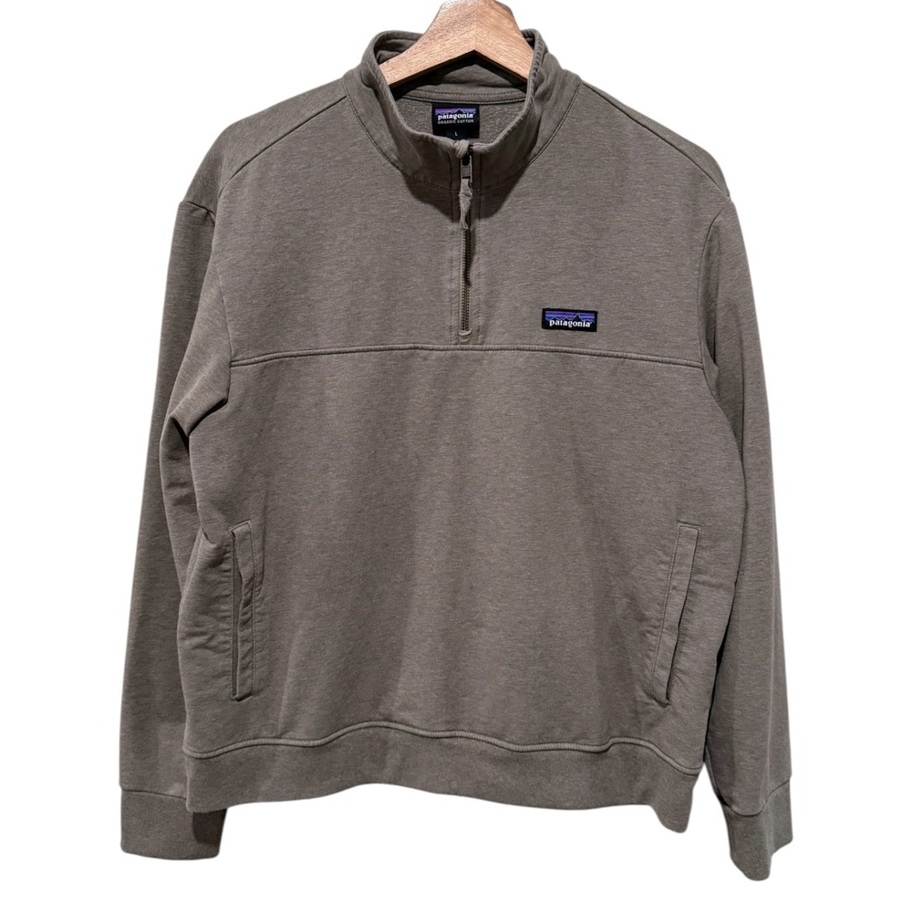 Patagonia Women Ahnya 1/4 Zip Pullover Sweatshirt Jacket L Gray Organic Cotton